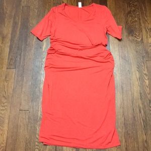 Coral Stretchy Maternity Dress